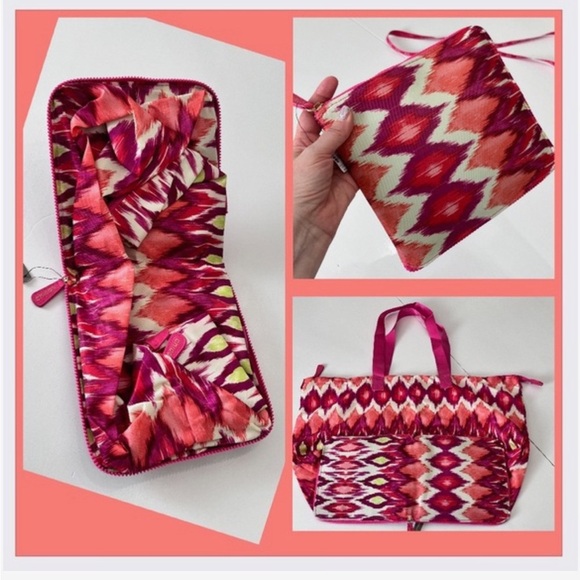 NWT Chico's Packable
Travel Tote Orange Pink Ikat
Print Zip Up Nylon - Picture 1 of 10